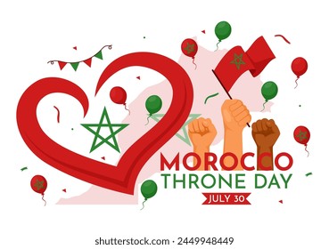 Happy Morocco Throne Day Vector Illustration on July 30 with Waving Flag and Ribbon in Celebration National Holiday Background Design