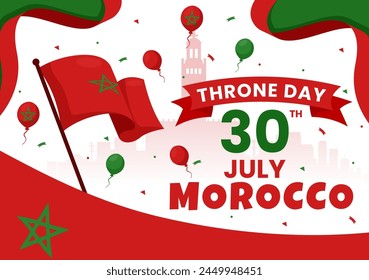 Happy Morocco Throne Day Vector Illustration on July 30 with Waving Flag and Ribbon in Celebration National Holiday Background Design