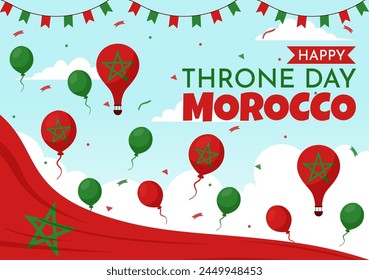 Happy Morocco Throne Day Vector Illustration on July 30 with Waving Flag and Ribbon in Celebration National Holiday Background Design