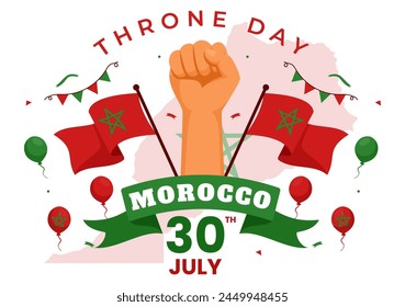 Happy Morocco Throne Day Vector Illustration on July 30 with Waving Flag and Ribbon in Celebration National Holiday Background Design