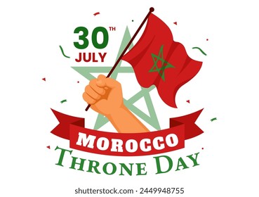 Happy Morocco Throne Day Vector Illustration on July 30 with Waving Flag and Ribbon in Celebration National Holiday Background Design