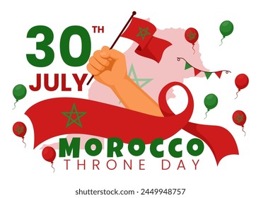 Happy Morocco Throne Day Vector Illustration on July 30 with Waving Flag and Ribbon in Celebration National Holiday Background Design