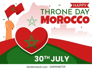 Happy Morocco Throne Day Vector Illustration on July 30 with Waving Flag and Ribbon in Celebration National Holiday Background Design