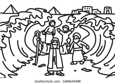 Happy Moses Parting The Red Sea Coloring Book