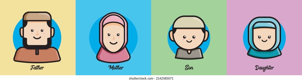Happy Moslem Family Avatar Vector Illustration