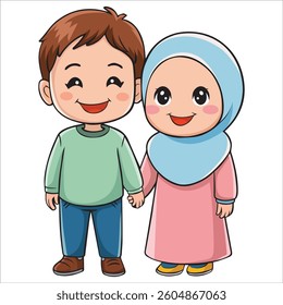 Happy moslem kid cartoon isolated on white background