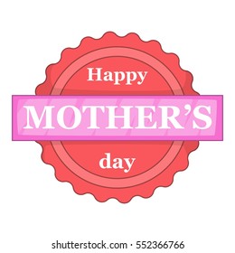 Happy Moters Day badge with ribbon icon. Cartoon illustration of Moters Day badge vector icon for web design