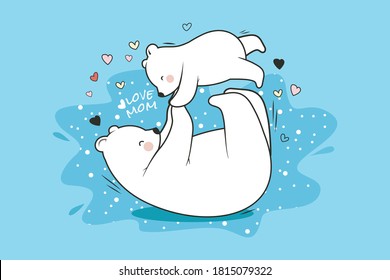 Happy mother and baby bear love each other