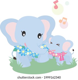 Happy Mother and Baby Elephant