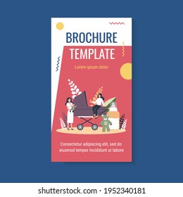 Happy mother, babysitter and baby near carriage isolated flat vector illustration. Cartoon women caring about newborn. Abstract nanny occupation. Family and nursery concept