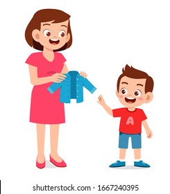 happy mother buy clothes for her kid