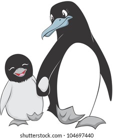 Happy Mother and Child Penguin Cartoon