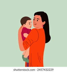 Happy Mother and child playing, smiling together editable vector illustration 