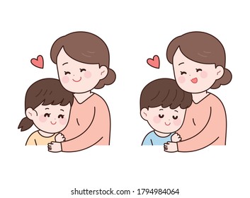 Happy mother and children. Vector icon illustration.