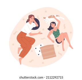 Happy Mother And Daughter Talking. Good Healthy Parent-teen Relationship Concept. Mom And Teenager Girl Relaxing, Chatting, Spend Time Together. Flat Vector Illustration Isolated On White Background