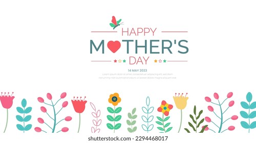 happy mother day background or banner design template with colorful flower design template.