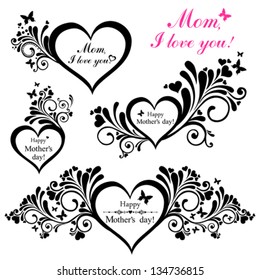 Happy mother day background. Collection of design elements vintage set isolated on White background. Vector illustration