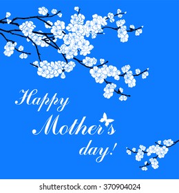 Happy mother day background. Greeting card. Celebration background with Pink Cherry blossom, butterfly and place for your text. vector illustration