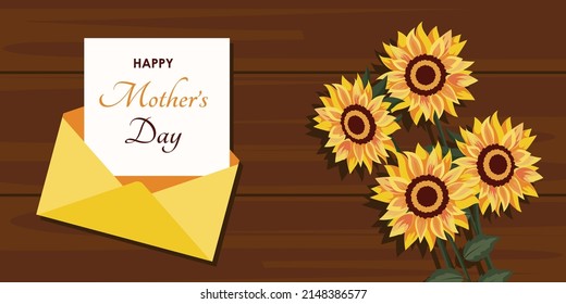 Happy Mother Day banner, poster vector with sun flower. eps 10