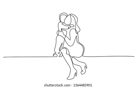 Happy Mother day card. Continuous one line drawing. Woman hold her baby. Vector illustration