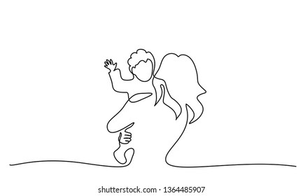 Happy Mother day card  Continuous one line drawing  Woman hold her baby  Vector illustration