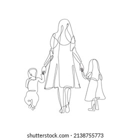 Happy Mother day card. Continuous one line drawing. Woman hold her baby. Pregnant Woman. 
