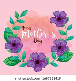 happy mother day card with flowers decoration vector illustration design