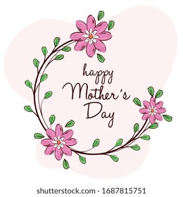happy mother day card with frame circular of flowers decoration vector illustration design