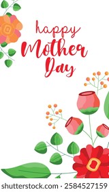 happy mother day card with white background. Happy Mothers Day, pink, red flower calligraphy poster. Mom's day. Women's Day.