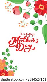 happy mother day card with white background. Happy Mothers Day, pink, red flower calligraphy poster. Mom's day. Women's Day.