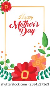 happy mother day card with white background. Happy Mothers Day, pink, red flower calligraphy poster. Mom's day. Women's Day.