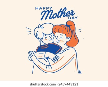 Happy mother day mother and child, lovers, persons are standing, hugging vector and illustrations