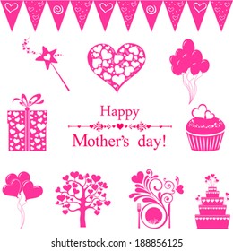 Happy mother day! Collection of design elements isolated on White background. Vector illustration