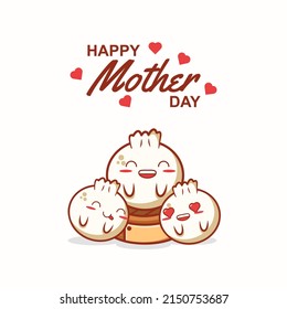 Happy Mother Day With Cute Kawaii Korean Food Cartoon