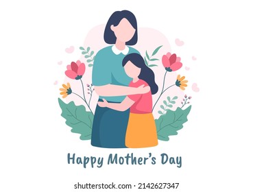 Happy Mother Day Flat Design Illustration. Mother Holding Baby or with Their Children Which is Commemorated on December 22 for Greeting Card or Poster