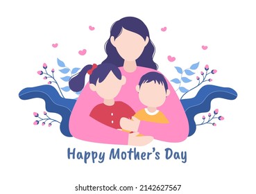 Happy Mother Day Flat Design Illustration. Mother Holding Baby or with Their Children Which is Commemorated on December 22 for Greeting Card or Poster