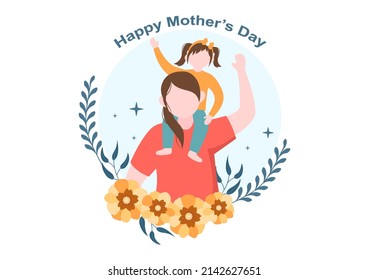 Happy Mother Day Flat Design Illustration. Mother Holding Baby or with Their Children Which is Commemorated on December 22 for Greeting Card or Poster