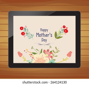 happy mother day with floral on tablet