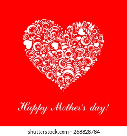 Happy mother day! Greeting card. Celebration red background with heart and place for your text. Vector illustration 