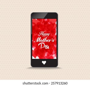 Happy mother day with hearts red color phone