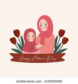 Happy mother day hijab vector greeting illustration 