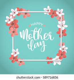 happy mother day, holiday pink flower on blue  background. can be use for sale advertisement, backdrop. vector