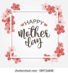 happy mother day, holiday pink flower on blue  background. can be use for sale advertisement, backdrop. vector