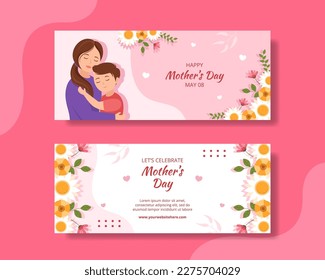 Happy Mother Day Horizontal Banner Flat Cartoon Hand Drawn Templates Background Illustration