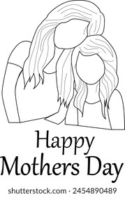 Happy mother day. Mother day line art. Mother day vector. Mother love to daughter.