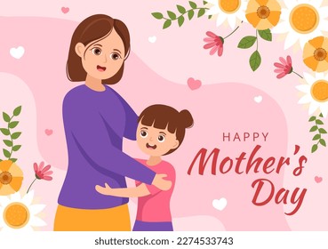 Happy Mother Day on May 14 Illustration with Affection for Baby and Kids in Flat Cartoon Hand Drawn for Web Banner or Landing Page Templates