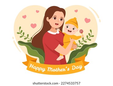 Happy Mother Day on May 14 Illustration with Affection for Baby and Kids in Flat Cartoon Hand Drawn for Web Banner or Landing Page Templates