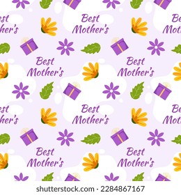 Happy Mother Day Seamless Pattern Design in Element Decoration Template Hand Drawn Cartoon Flat Illustration