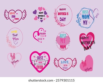 Happy mother day set,pink and blue,  premium vector illustration