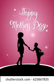 Happy Mother Day, Silhouette Woman With Child, Spring Holiday Greeting Card Banner Flat Vector Illustration